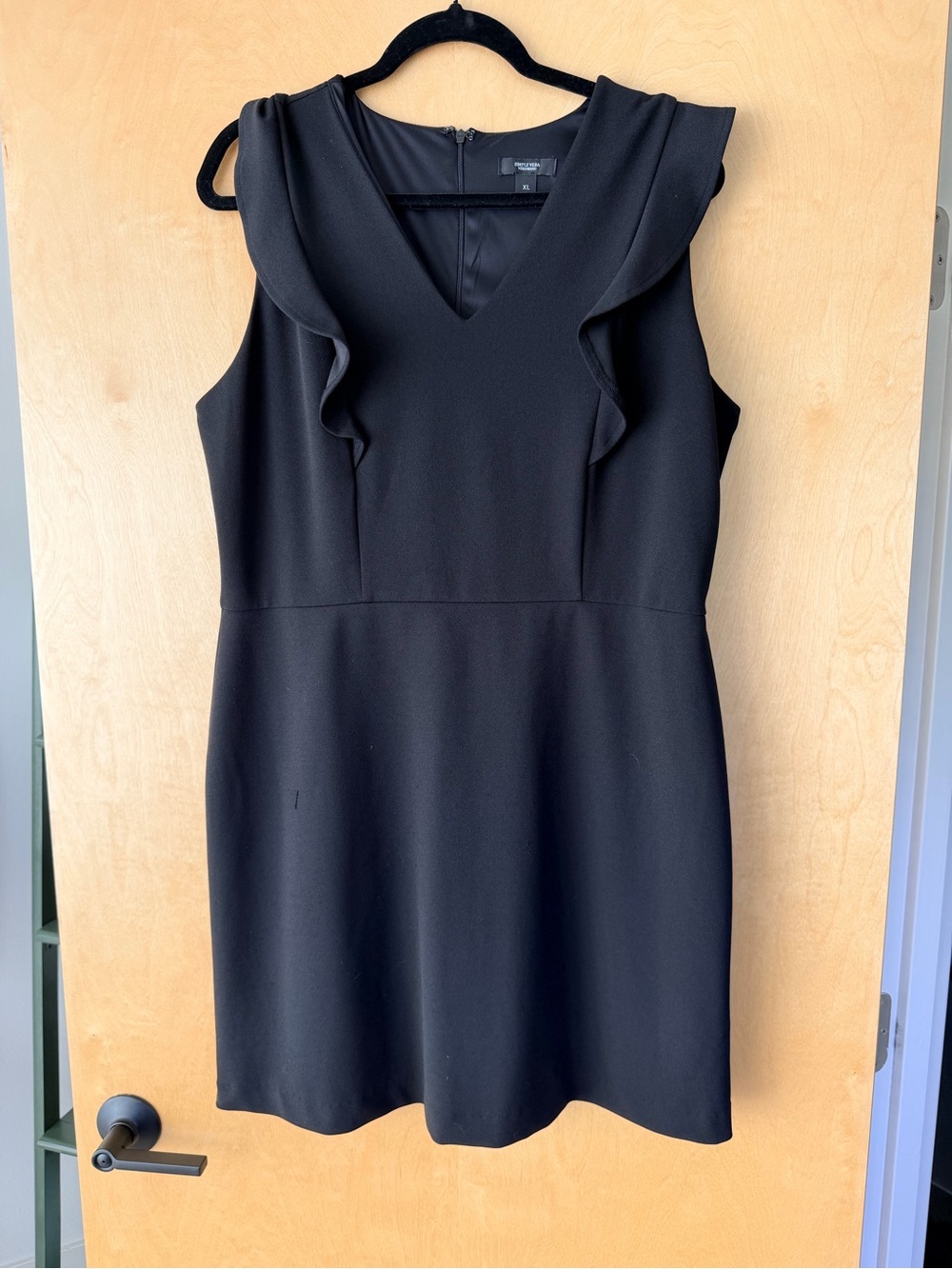 Simply Vera Vera Wang Black V‑Neck Ruffle Sleeve Mini Dress